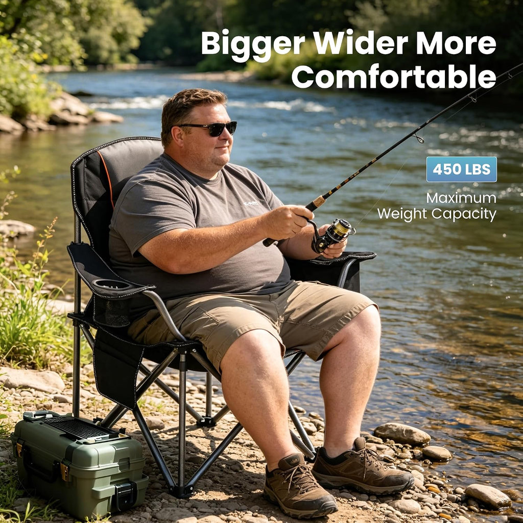 2 Pack Oversized Folding Camping Chairs Lawn Chairs Support 450 LBS Black