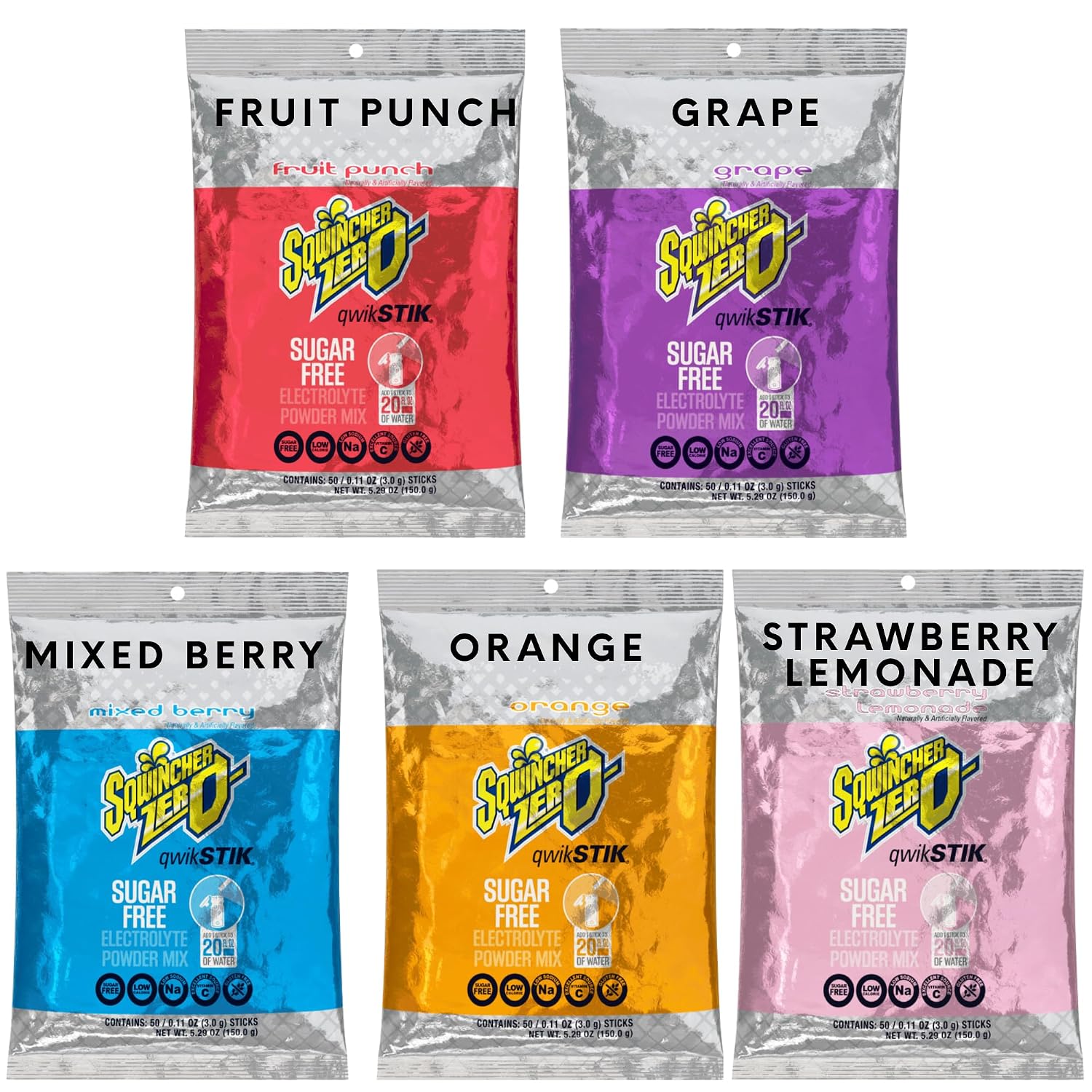 Sqwincher Zero Qwik Stik - Single Serve, Sugar Free, Low Calorie, Low Sodium Electrolyte Replacement Powder Hydration Drink Mix, 0.11 oz Packet | MIXED BERRY - Pack of 30