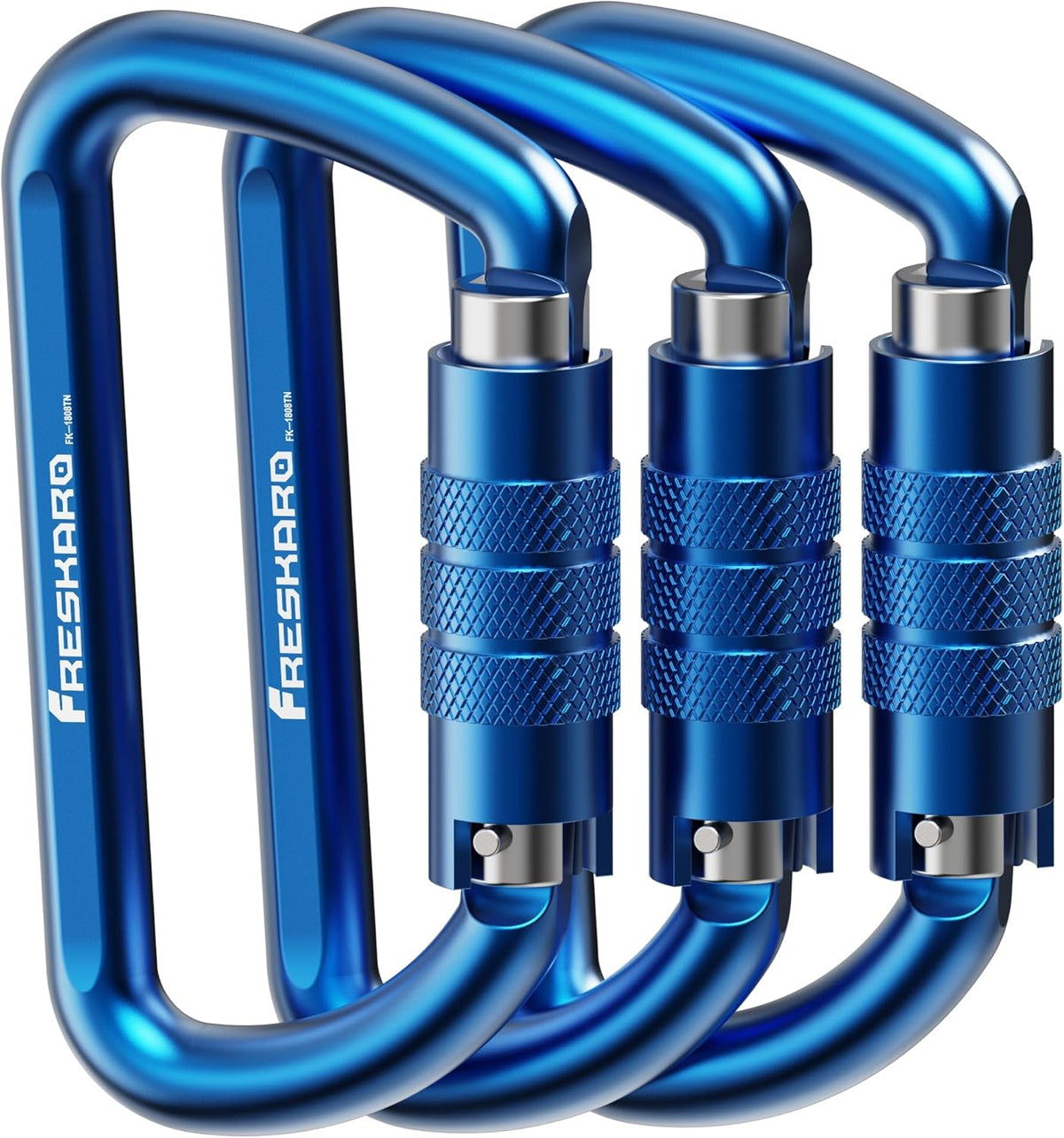 FresKaro 3inch 12kN-2698lbs Auto Locking Carabiner Clips, Solid D Shape, Heavy Duty 7075 Aluminum, Lightweight 1.09oz, Rust Proof, for Hammock, Hiking, Dog Leash, Keychain etc., Multi-Colors