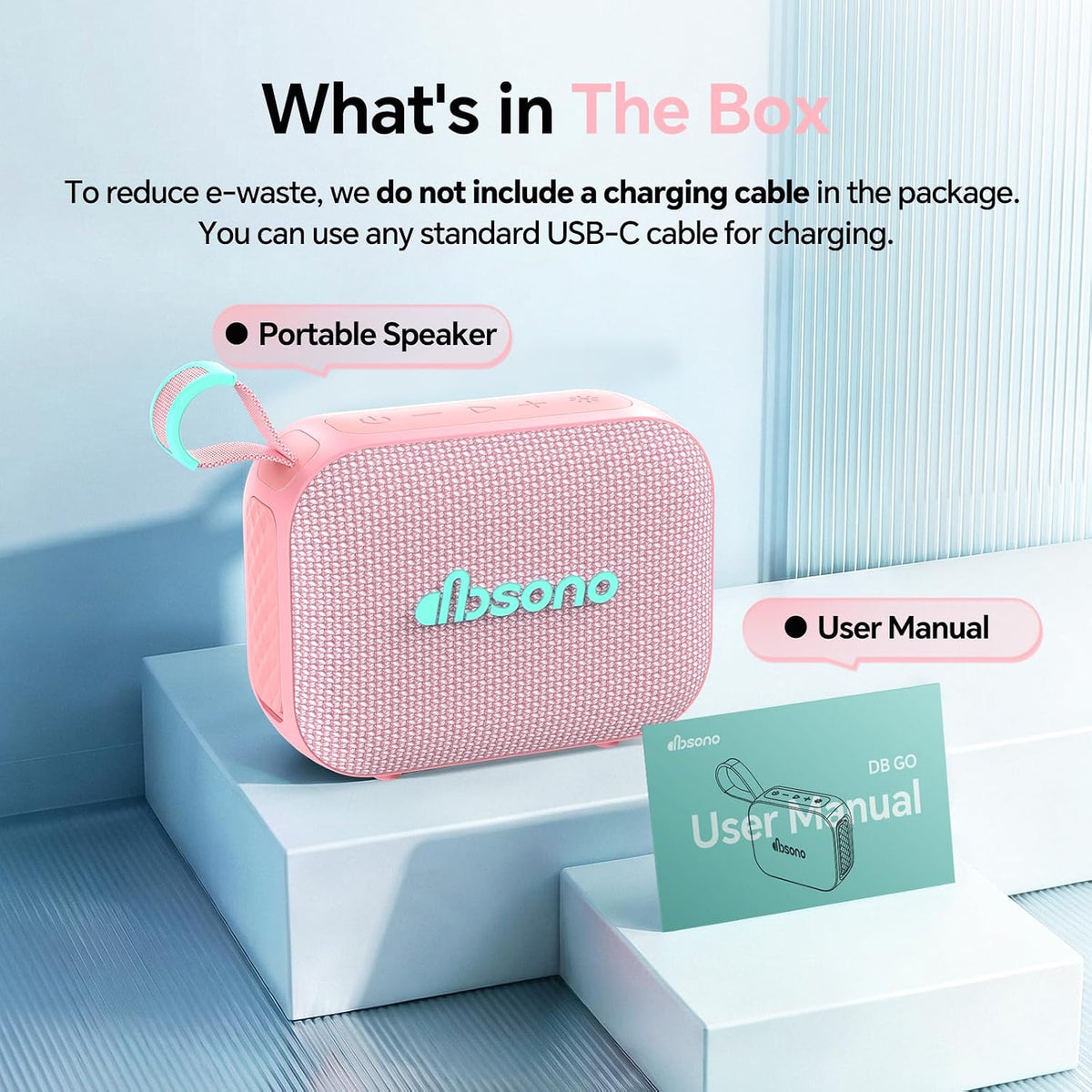 dbsono Portable Bluetooth Speaker Line-in Support: IPX5 Waterproof, Pink