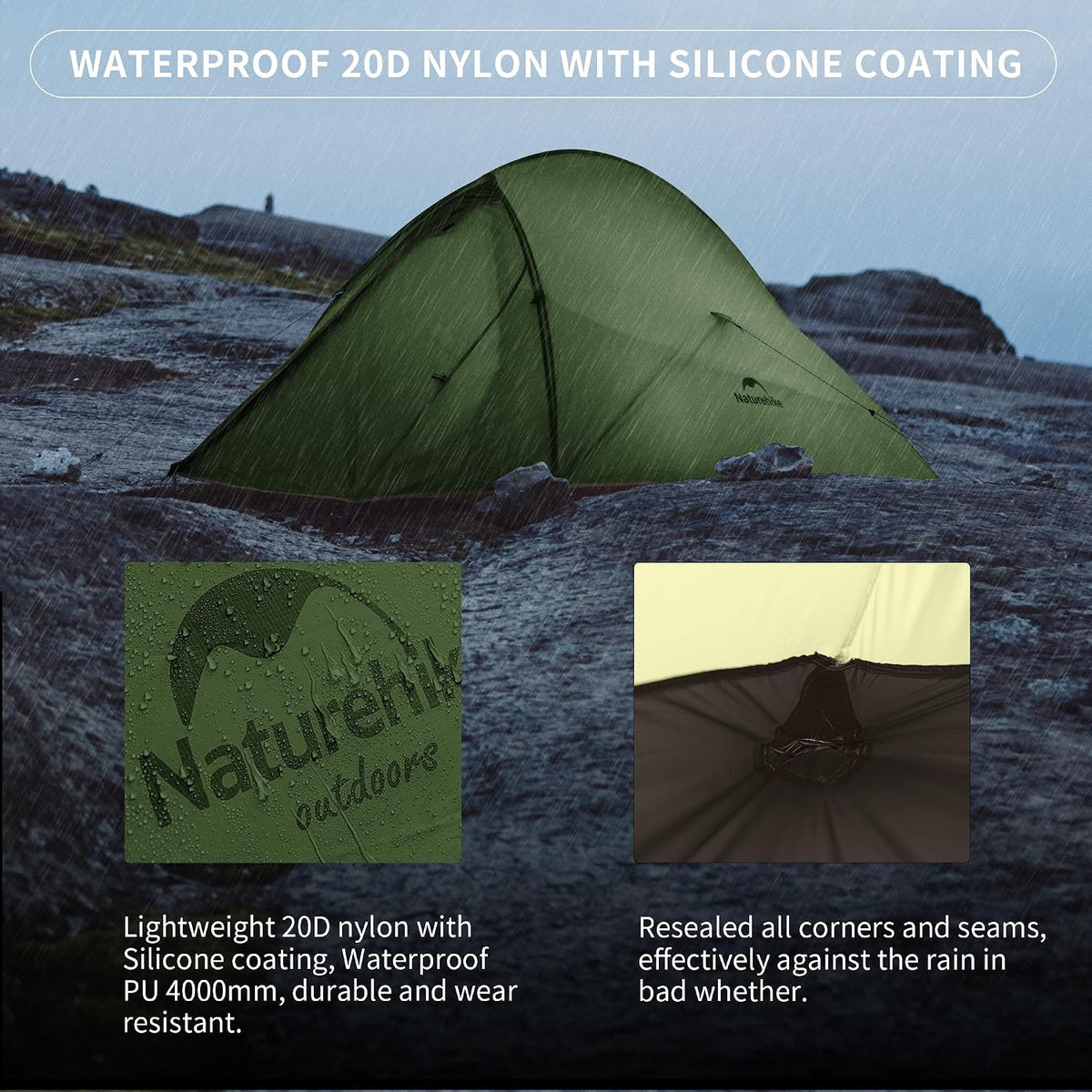 Naturehike Cloud Up 1 Person Tent, Lightweight Backpacking Tents for One Man, Waterproof Ultralight One Person Tent for Camping Hiking Backpacking