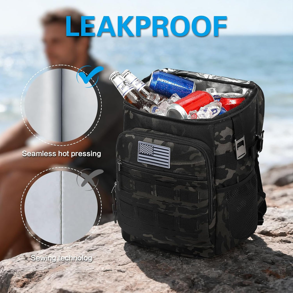 Tactical Cooler Backpack for Men, Double Deck Insulated Cooler Bag 40 Cans, Soft Lunch Backpack with 16H Ice Retention Waterproof Leakproof Picnic Backpack for Work Beach Camping BBQ Hiking