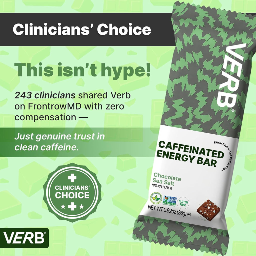 Verb Caffeinated Energy Bars Chocolate Sea Salt (26g, Pack of 16)