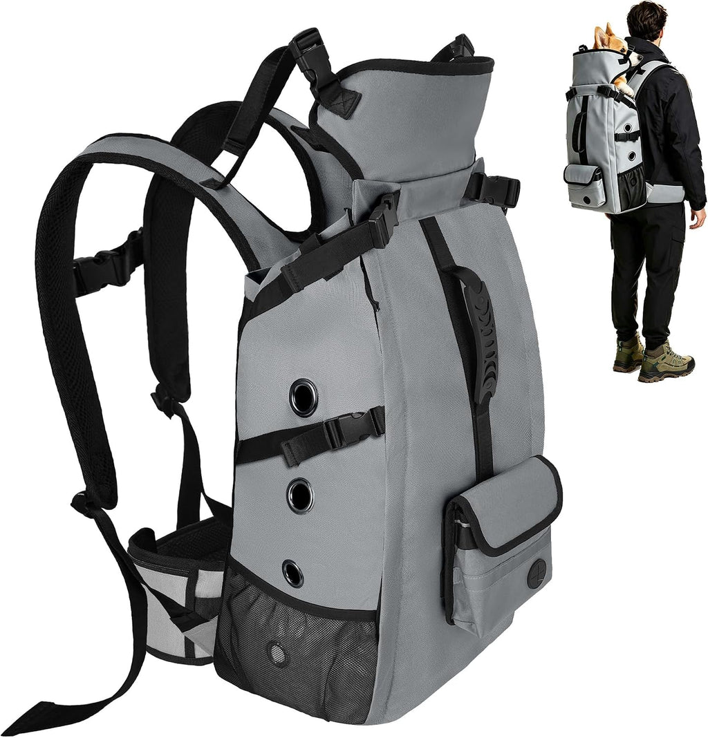 Breathable Dog Hiking Backpack Carrier for Medium Dogs, Grey