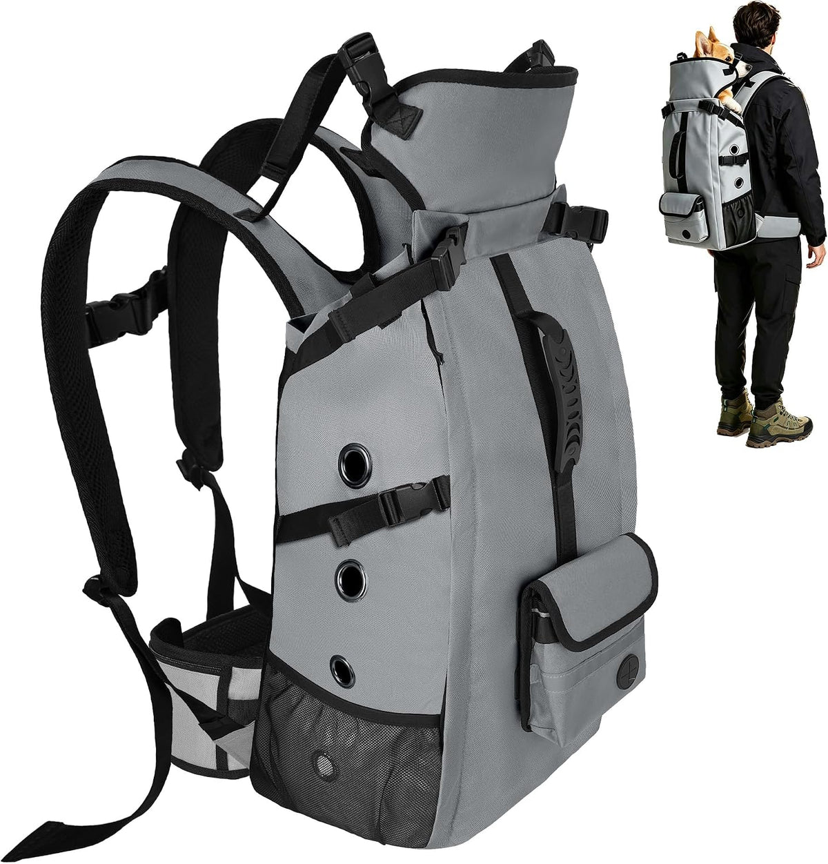 Breathable Dog Hiking Backpack Carrier for Medium Dogs, Grey
