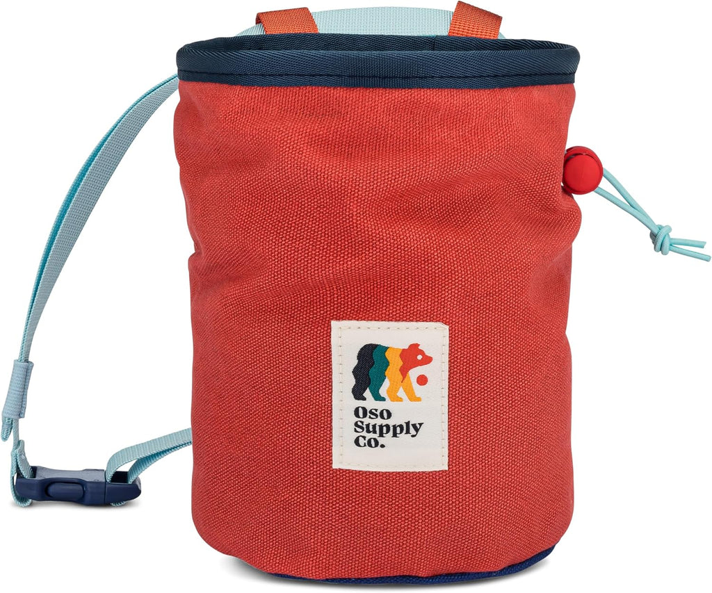 Oso Supply Co - Waxed Canvas Chalk Bag - Zipper Pocket & Mesh Pouch for Bouldering, Rock Climbing, Gym, Weightlifting – Water-Resistant, Adjustable Belt, Wide Opening