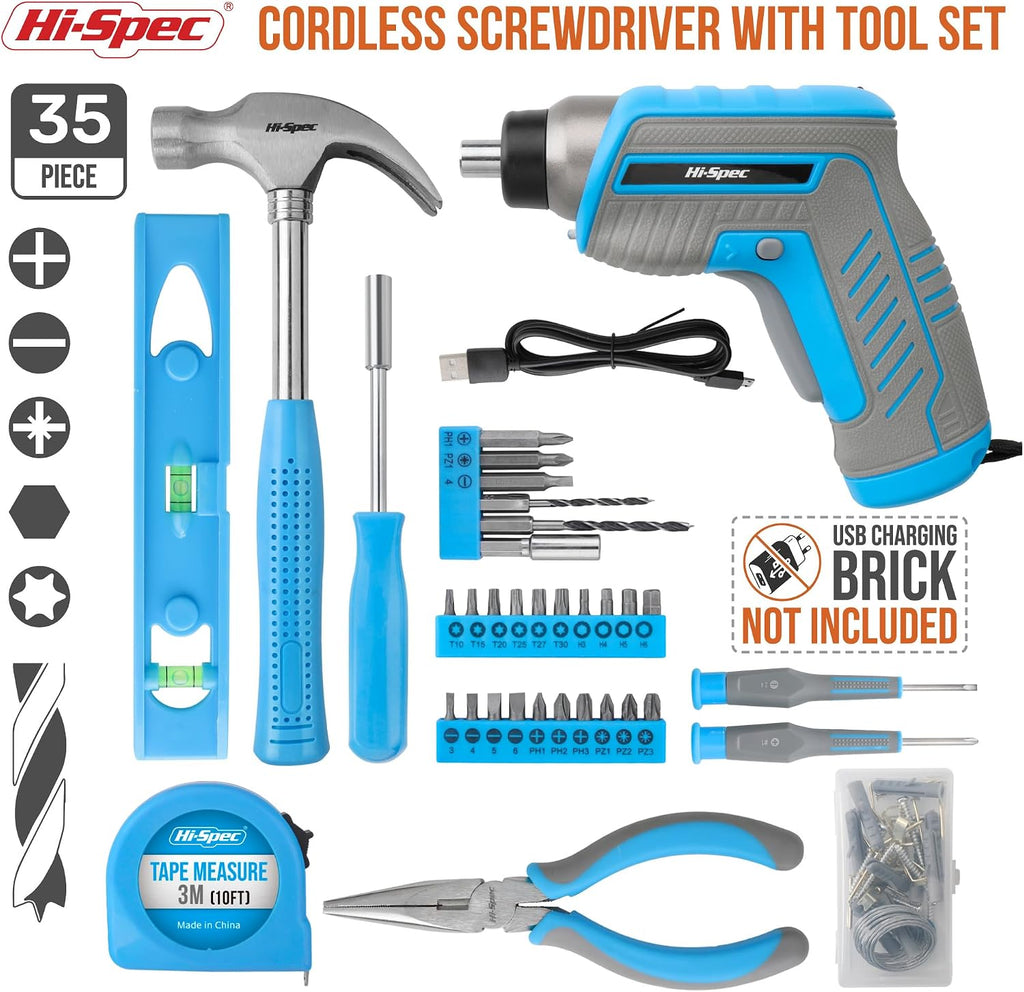 Hi-Spec 3.6V USB Electric Screwdriver for Home Repairs and Assembly,Blue
