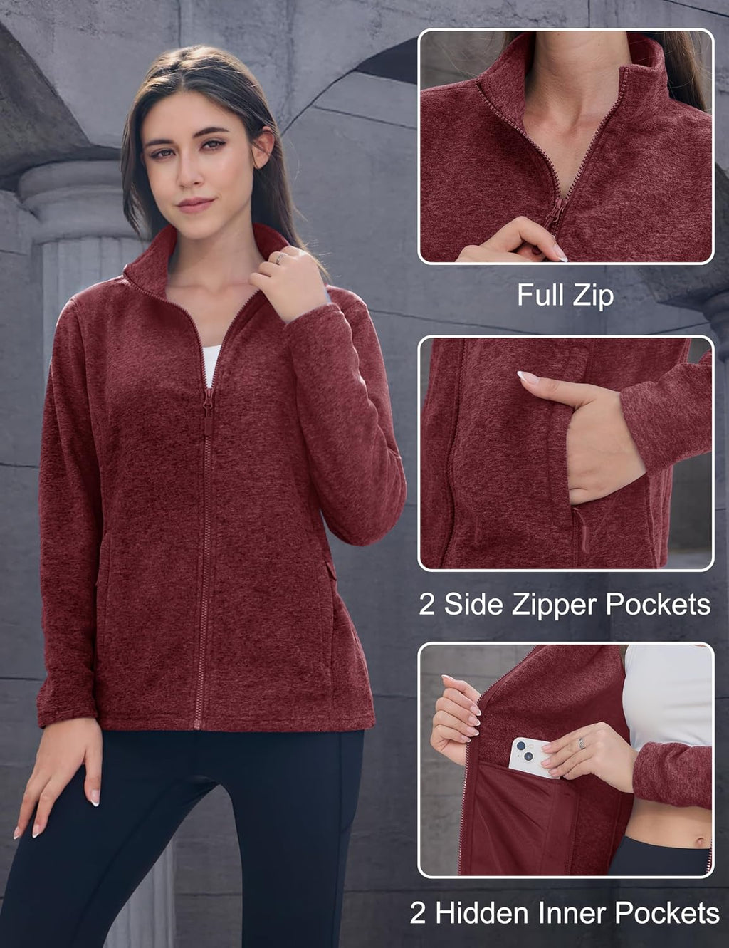 MAGCOMSEN Womens Fleece Zip Up Jacket with Pockets Lightweight Soft Coat