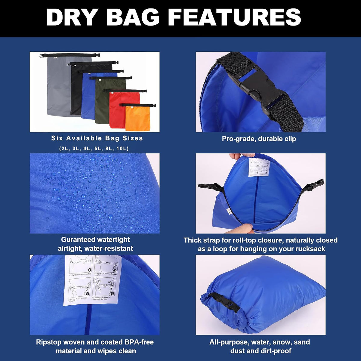 Dry Bags Waterproof Set, 5 Packs Ultralight Waterproof Bags Small Stuff Sack Water Proof Bag Dry Packs, Outdoor Dry Bag Keep Gear Dry for Backpacking Hiking Boating Camping Travel