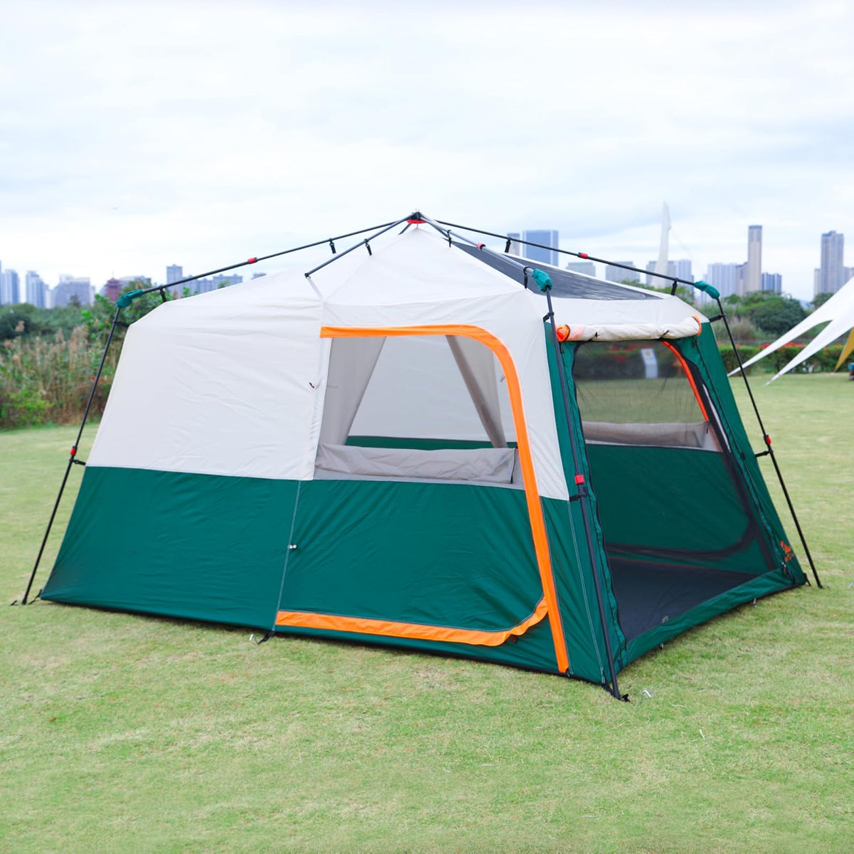 KTT Extra Large Tent 10-12-14 Person(B),Family Cabin Tents,2 Rooms,3 Doors and 3 Windows with Mesh,Straight Wall,Waterproof,Double Layer,Big Tent for Outdoor,Picnic,Camping,Family Gathering