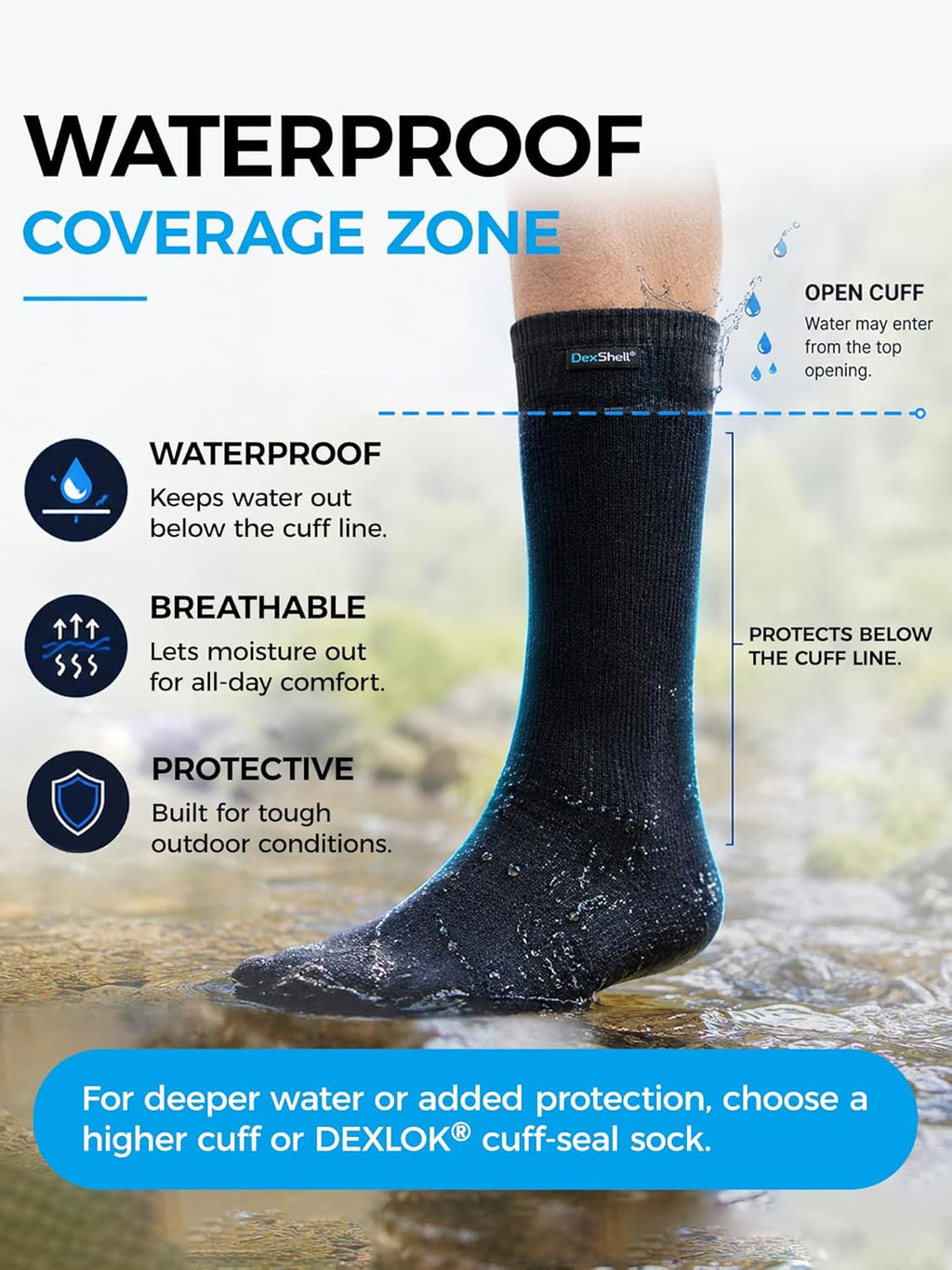 DexShell Waterproof Merino Wool Socks, Breathable Membrane