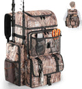 VJI 52L Large Fishing Tackle Backpack with Rod Holders, Reed Beige