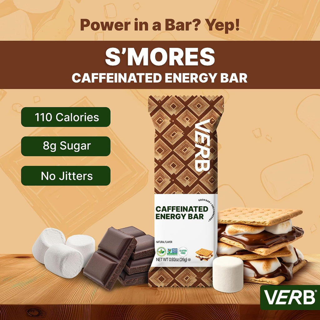 Verb Caffeinated Energy Bars S'mores (26g, Pack of 16) 110 Calories