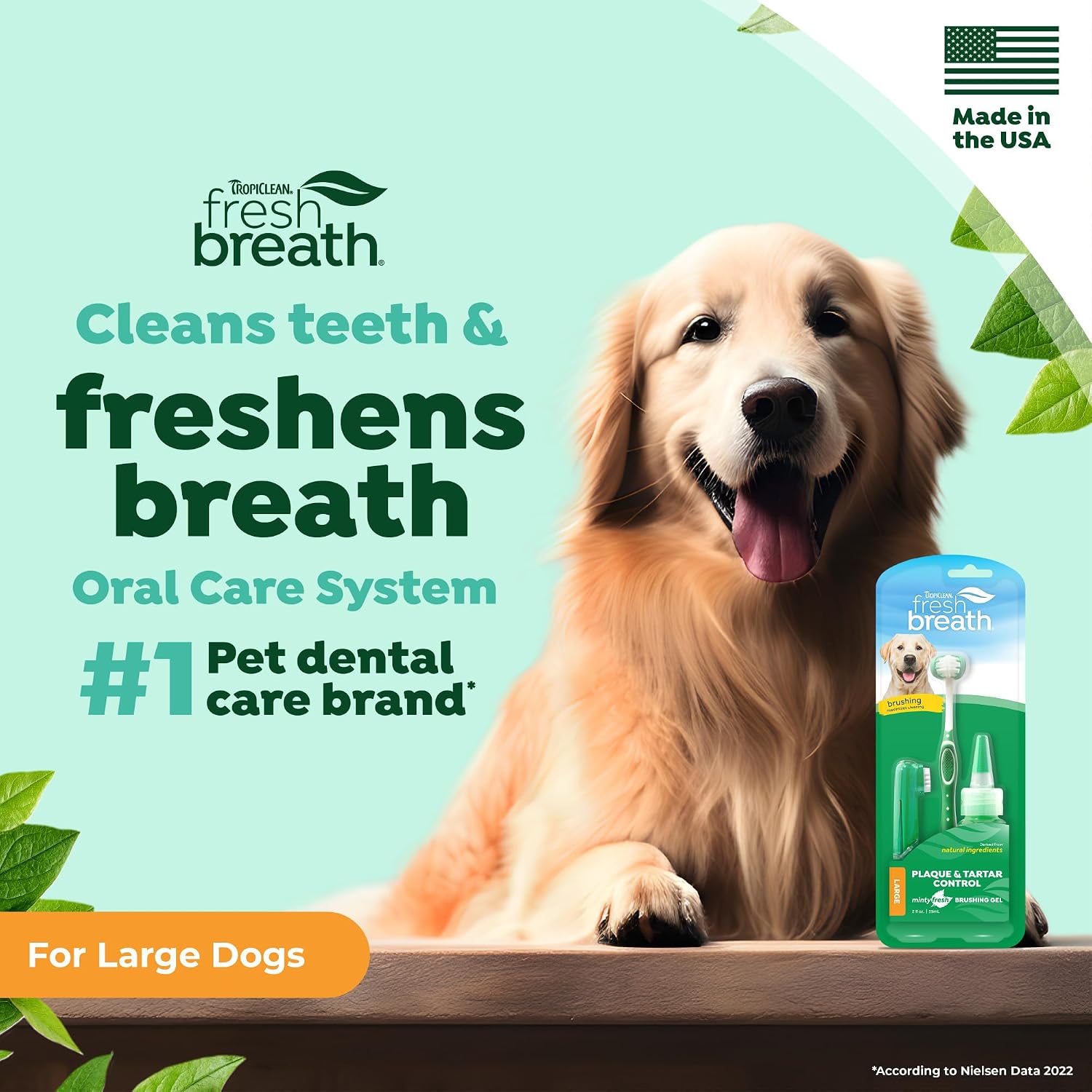 TropiClean Fresh Breath Dog Oral Care Kit | Complete Toothbrush and Toothpaste Set for Plaque & Tartar Control | Tooth Brushing Kit for Large Animals