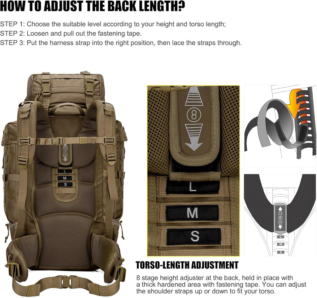 Mardingtop 70L Internal Frame Backpack for Hunting,Camping,Hiking Backpacking Backpack with Rain Cover