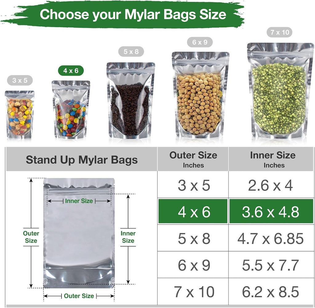 4x6 Mylar Bags for Food Storage with 7.5mil Thick - Pack Of 100
