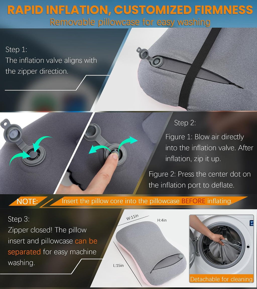 2 Packs Inflatable Neck Pillow for Travel Air Blow Up Small Ultralight Camping Accessories Hammock Beachy Mat Picnic Blanket Towel Umbrella Tent Outdoor Essentials Stuff Thing Need Supplies Item