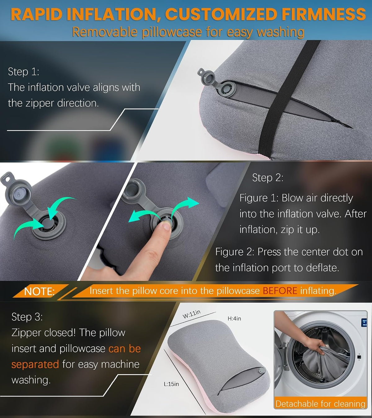 Inflatable Neck Pillow for Camping Backpacking Beach Small Ultralight Portable Hiking Gear Sleeping Bag Pad Fan Foldable Table Stove String Light Toilet Shower Cookware Flashlight Couch Accessories