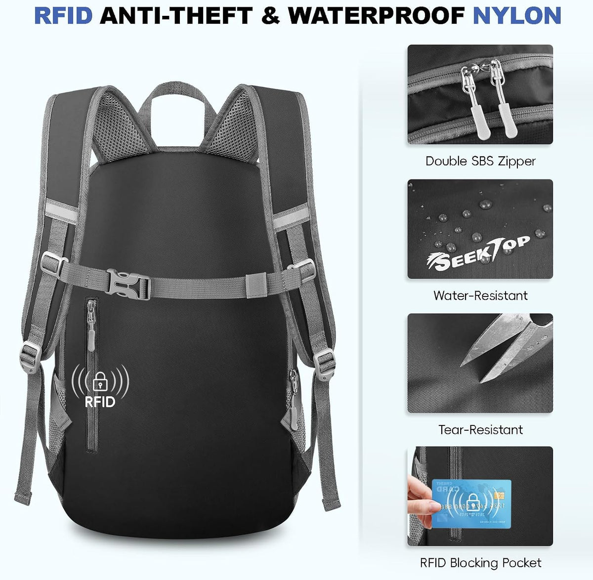 Seektop Travel Backpack, Foldable Expandable 20L-28L Daypack
