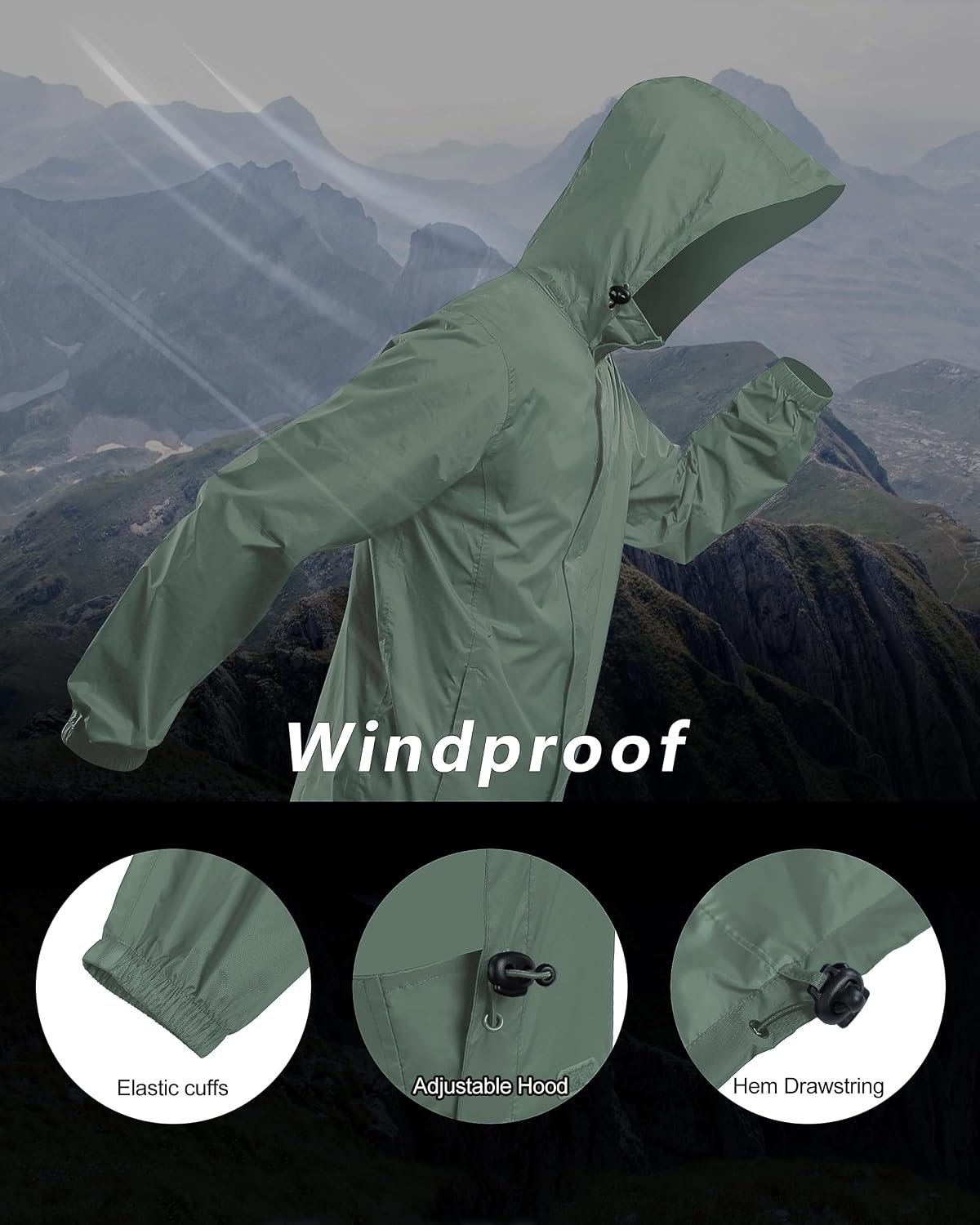 Outdoor Ventures Men's Rain Jacket Waterproof Lightweight Packable Raincoat