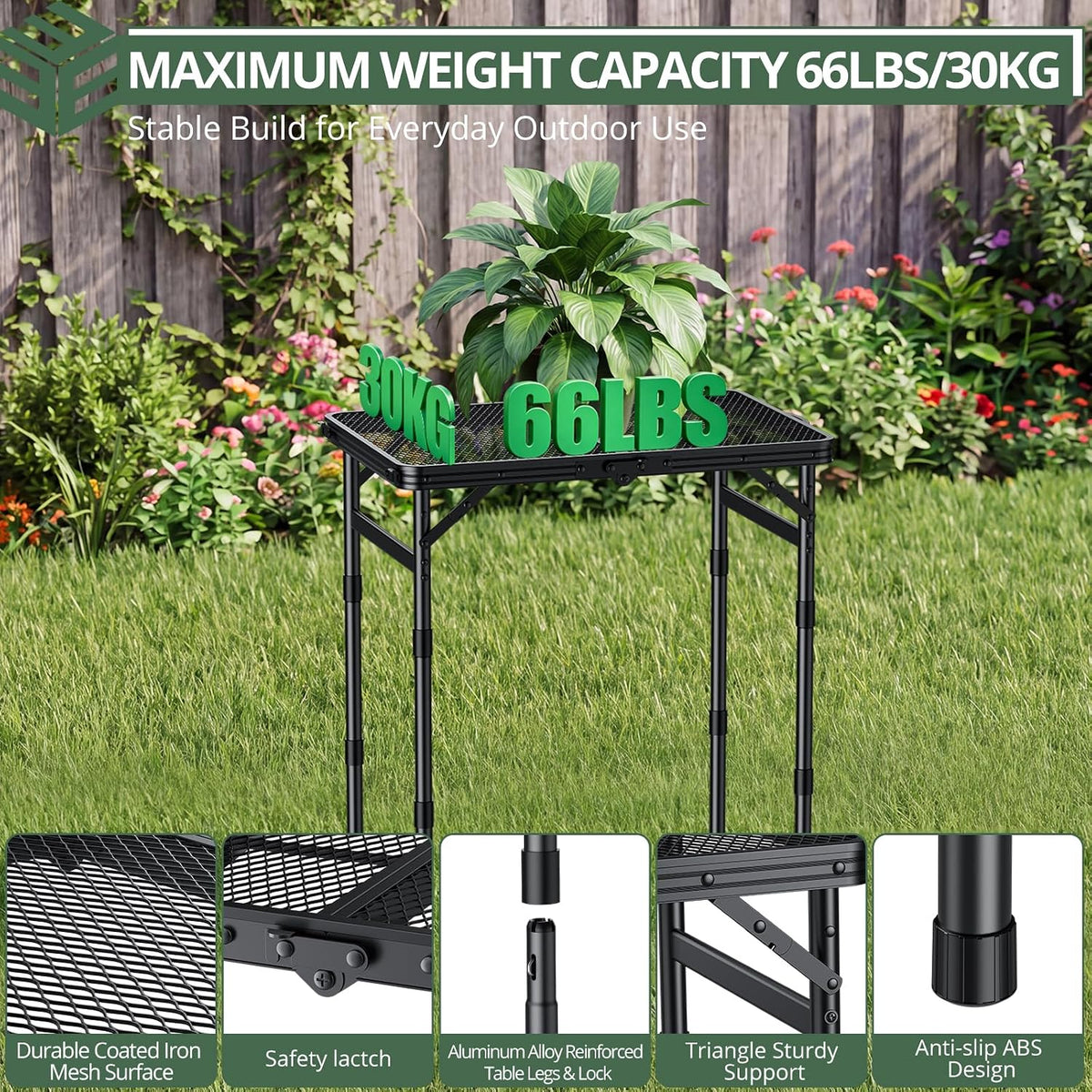 EYPINS Folding Grill Table,3-Height Camping Table,Heat-Resistant Mesh Top