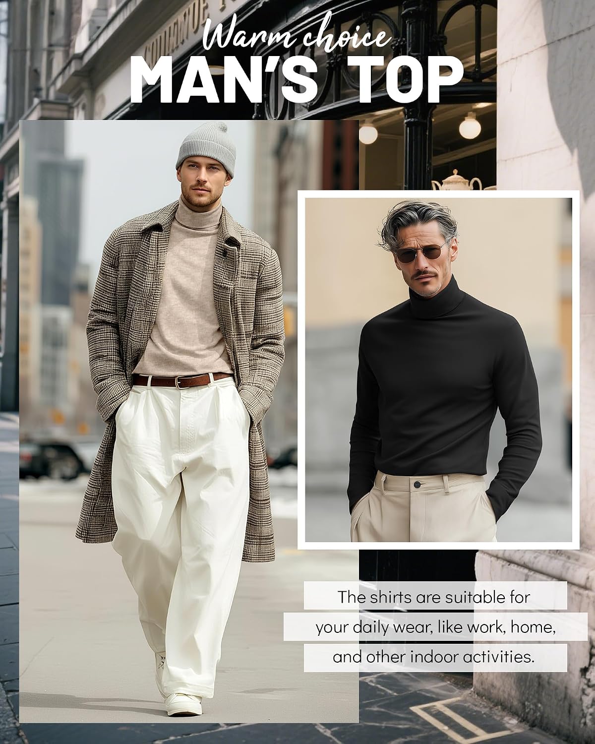 Ficerd 3 Pack Men's Big and Tall Turtleneck Shirts