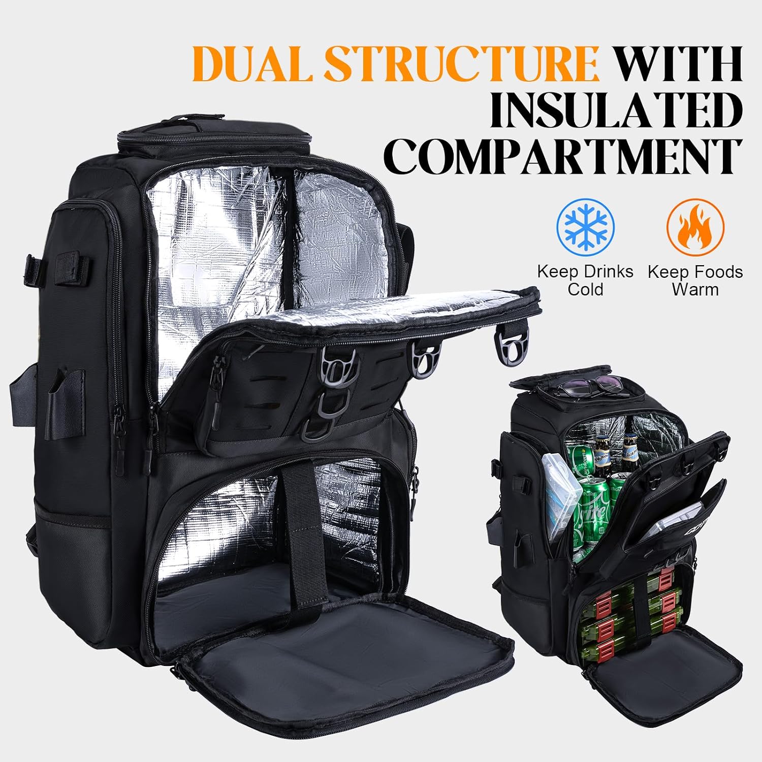 Goture 40L Black Fishing Tackle Backpack w/Cooler & fishing tackle boxes