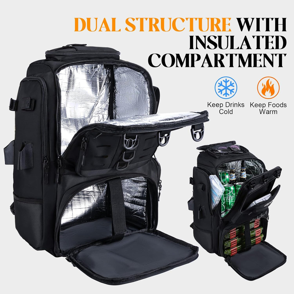 Goture 40L Fishing Tackle Backpack Black w/Cooler & Rain Cover Saltwater