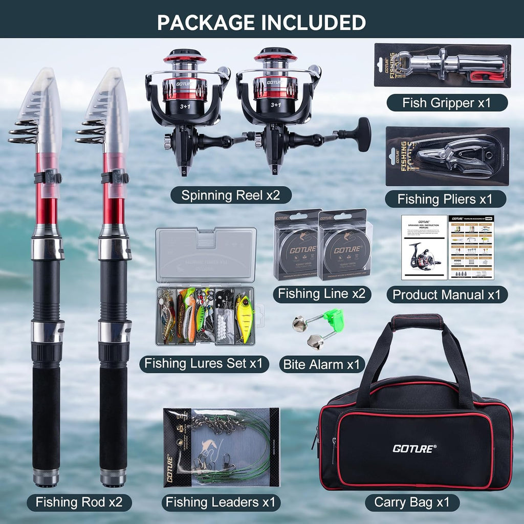 Goture 2-Pack Fishing Rod and Reel Combo with Carrier Bag,1.8M-2.7M