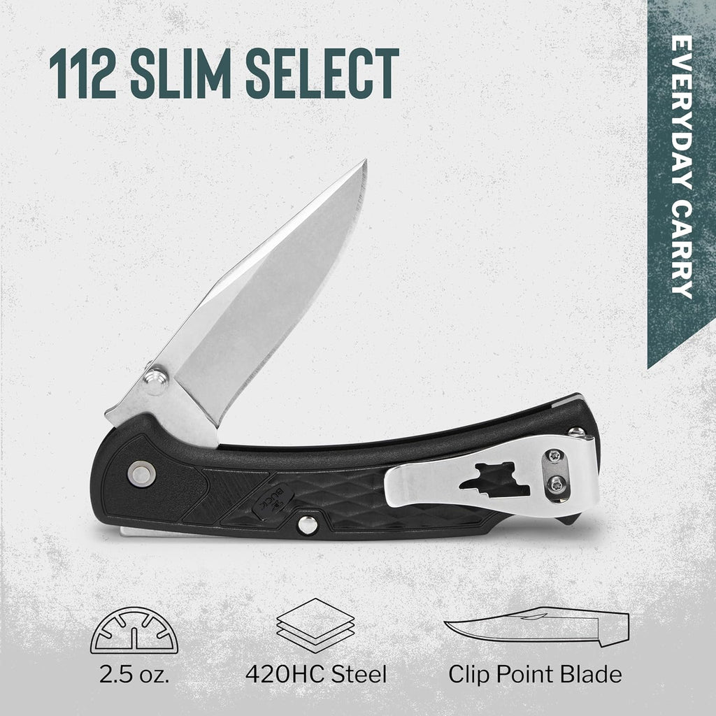 Buck Knives 110 Slim Select EDC Pocket Knife, Black, 2.8 oz