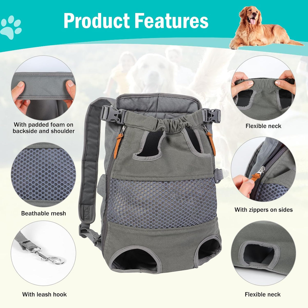 Dog Carrier Backpack - Legs Out Front - Facing Pet Carrier Backpack for Small Medium Large Dogs, Airline Approved Handsa - Canvas Mesh Free Cat Travel Bag