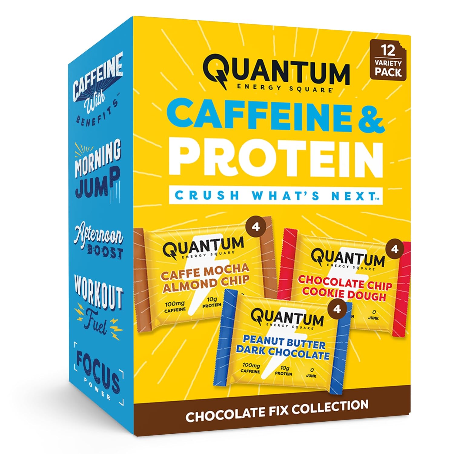 QES Energy Bars, Chocolate Fix 12-Pack, Caffeine, 10g Protein, Gluten Free