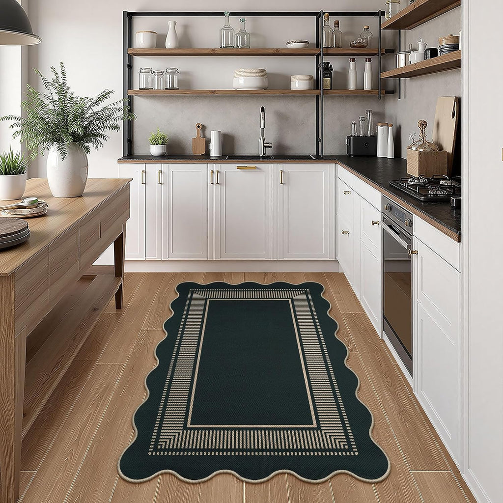 Modern Easy Jute 3x5 Outdoor Patio Rug, Black Washable Rugs for Entryway Indoor Kitchen Rugs, Farmhouse Neutral Non Slip Carpet for Living Room Backyard