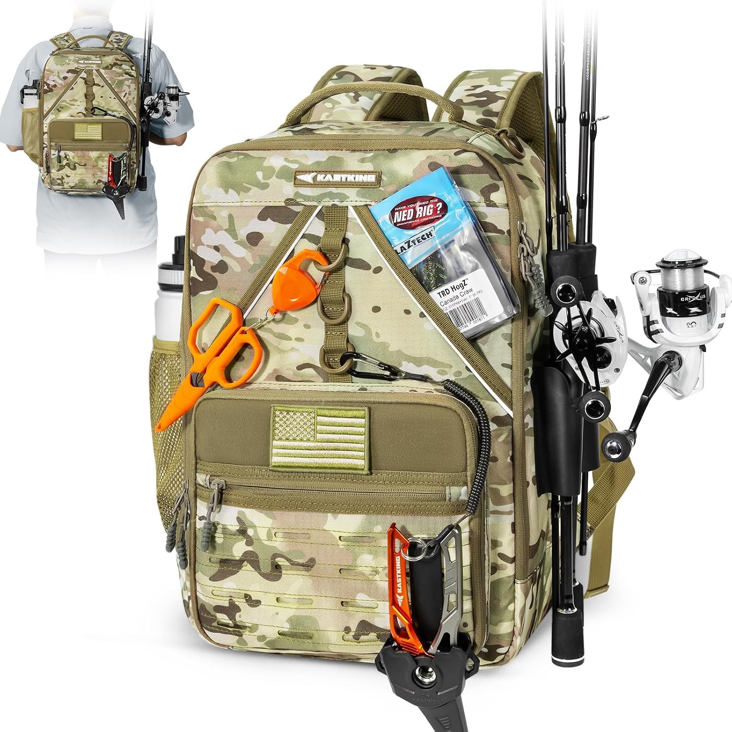 KastKing KastMate Fishing Backpack With 2 Rod Holders, Khaki Camo