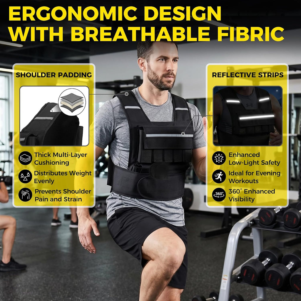 F2C Adjustable Weighted Vest 30lb / 40lb / 60lb, Removable Sandbag Weight Vest for Men Women, Running Walking Rucking, Strength & Fitness Training Vest with Reflective Strips