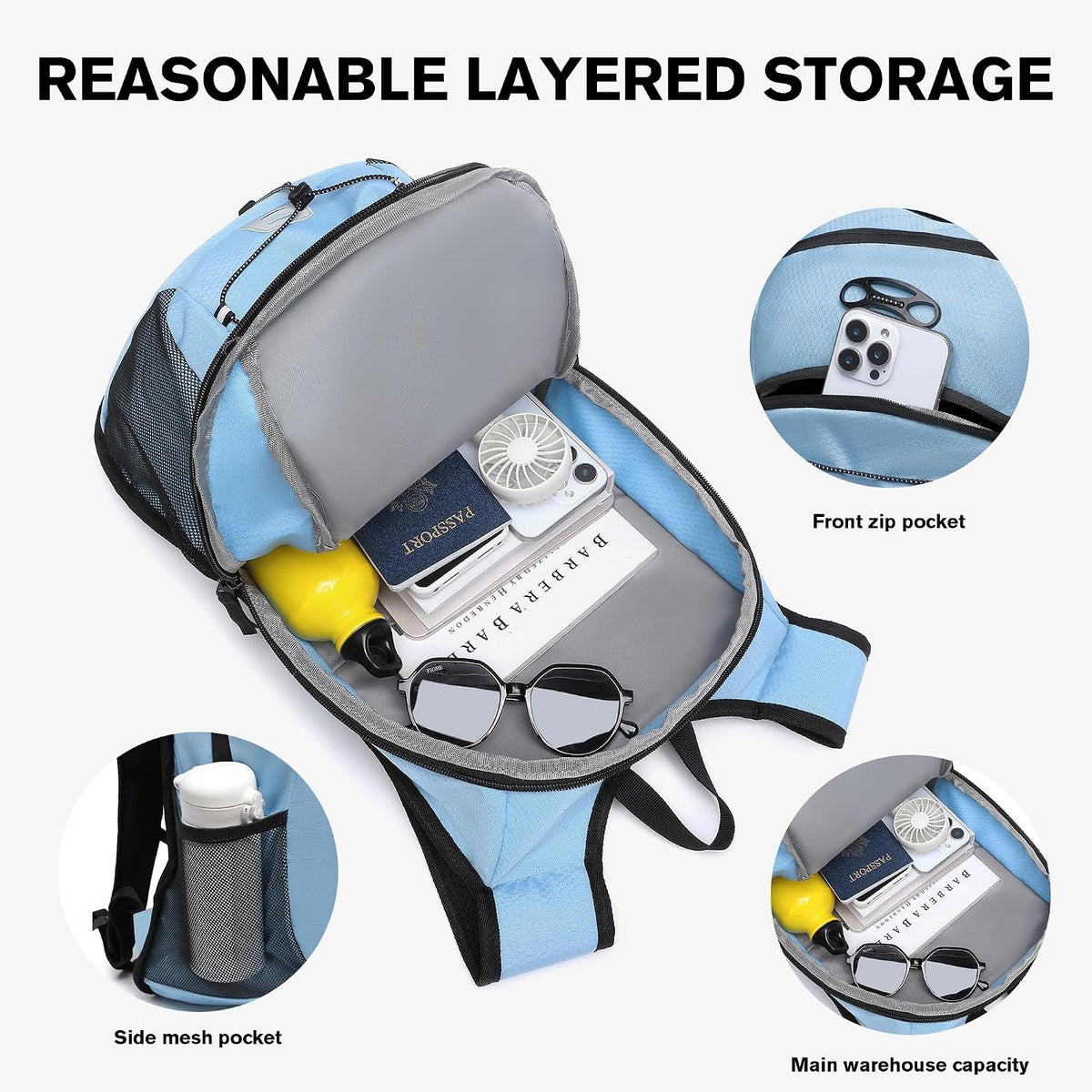Ultra-Light Soft Hiking Daypack With Cushioned Breathable Back Panel