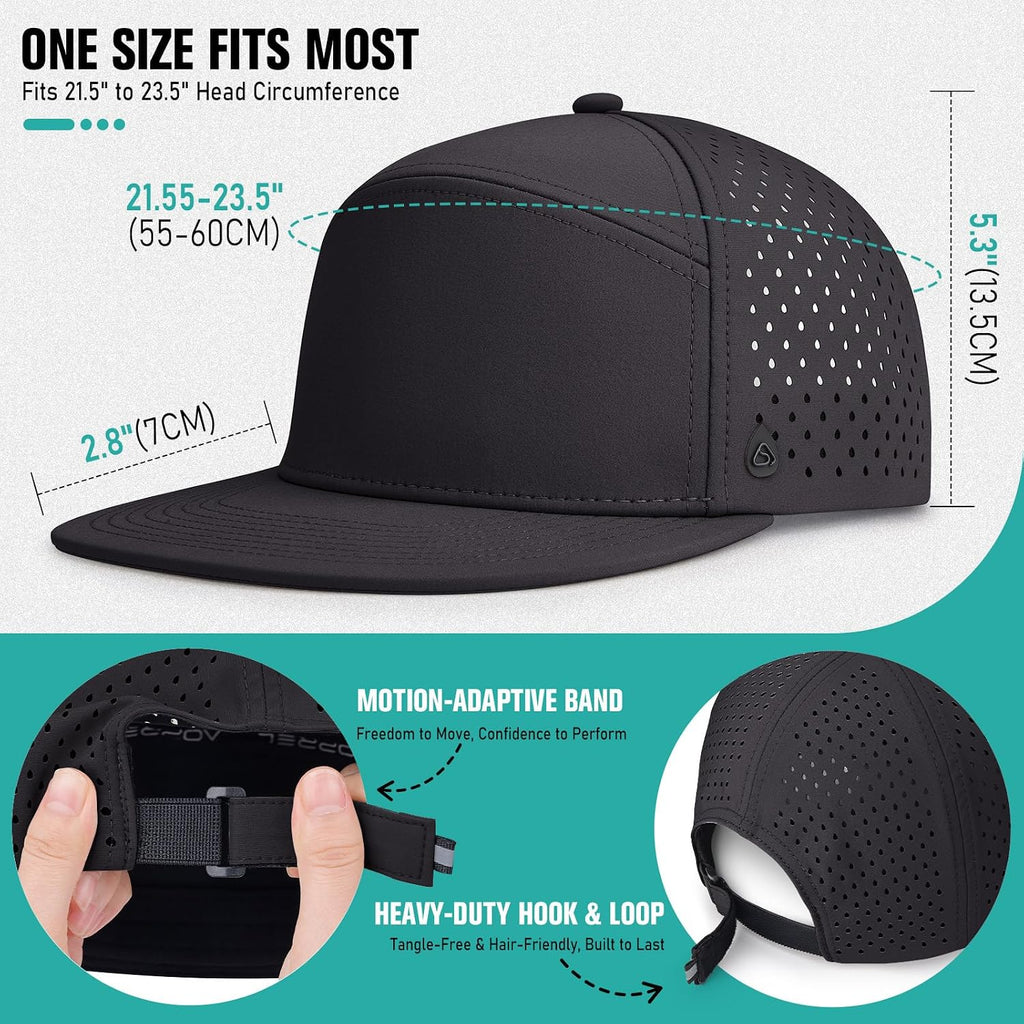 AOPREL Flat Brim Baseball Cap for Men Adjustable Water-Resistant Performance Hat with Breathable Laser Perforated