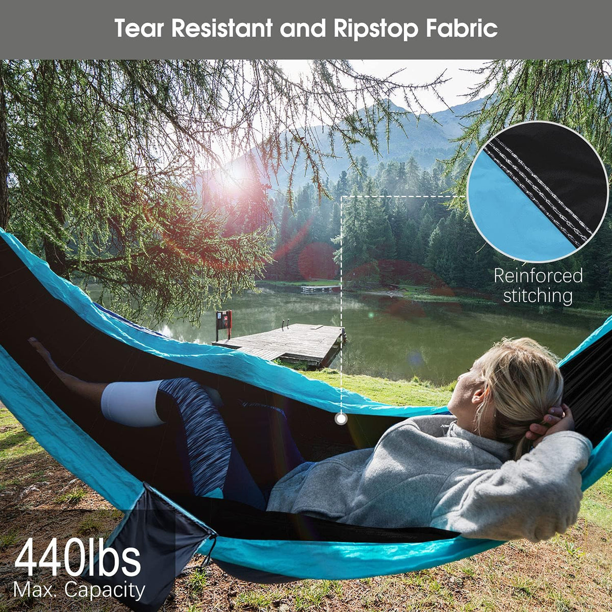 Camping Hammock with Mosquito Net Rain Fly Heavy Duty Tree Strap Nylon Parachute Single Double Hammock Tent Waterproof Rainfly Set for Camping Backpacking Backyard Patio Hiking Travel Outdoor