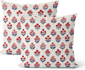 4th of July Pillow Covers 18x18 Inch 2 Pcs Red Blue Block Print Vintage Floral Patriotic Outdoor Decor Throw Pillows Memorial Day Holiday Decoration Pillowcase Linen Cushion Cover for Couch