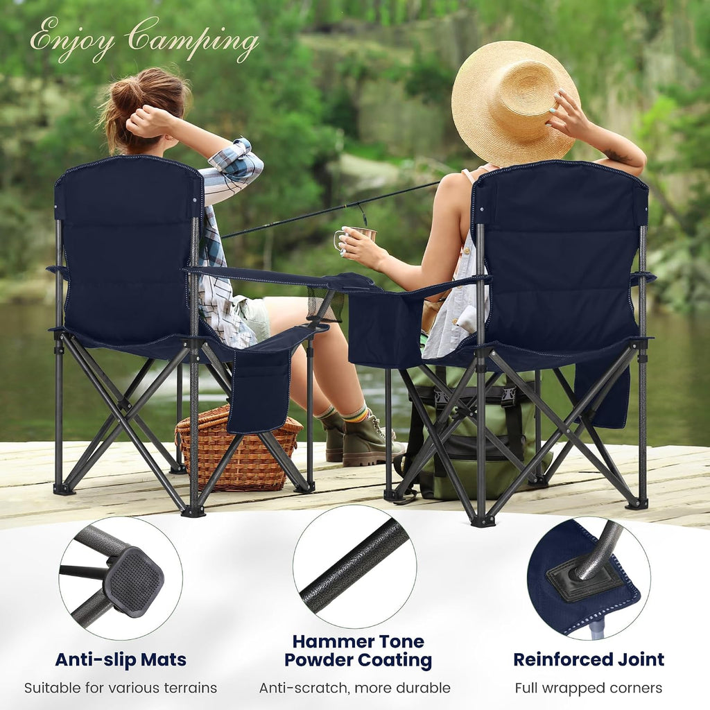 Heavy Duty Oversized Portable Camping Folding Chair Support 450 LBS Blue