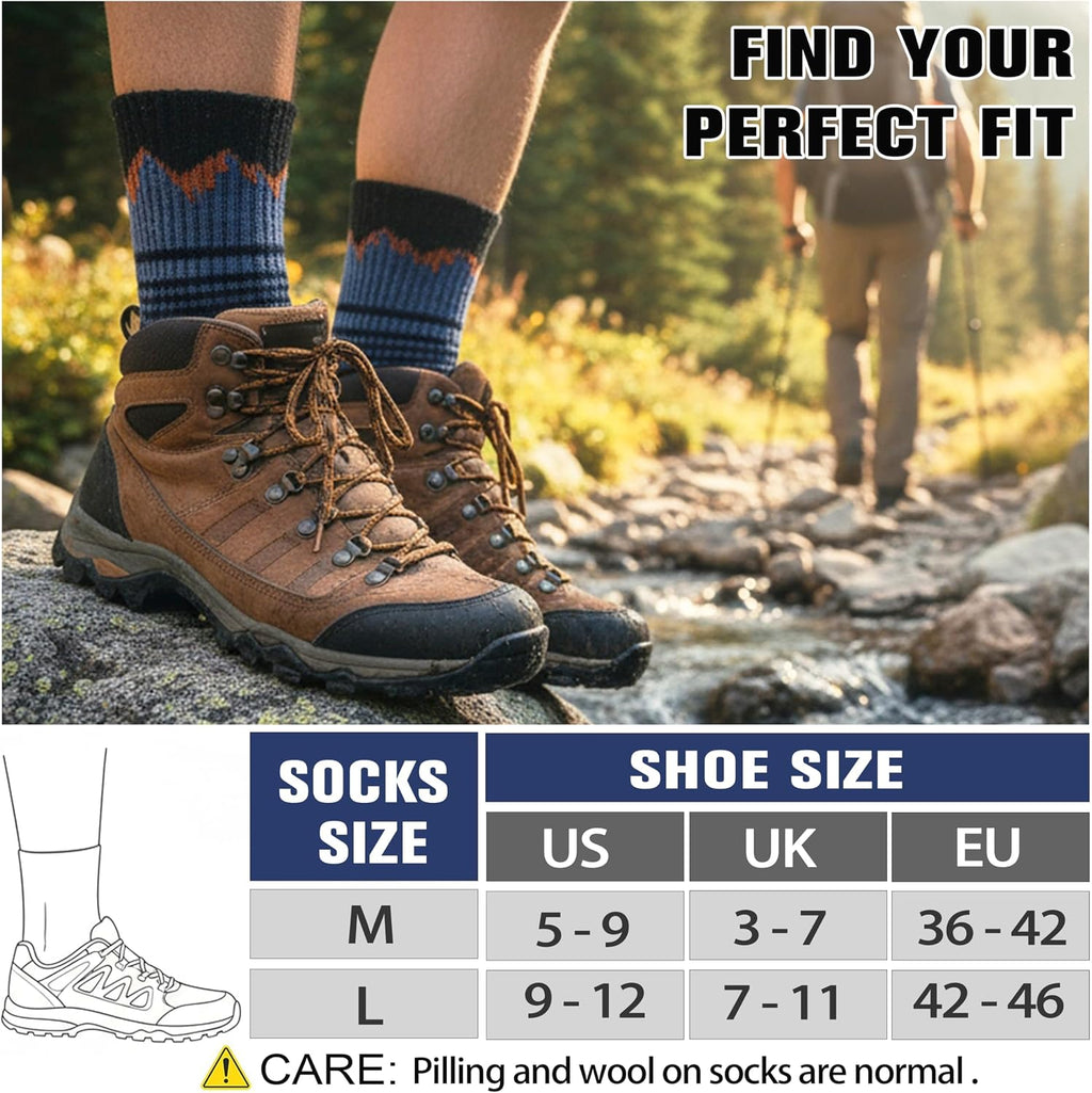 Sandsuced Merino Wool Hiking Warm Socks Thermal Winter Cozy Crew Socks with Cushioned Sole & Moisture Wicking 5 Pairs for Men