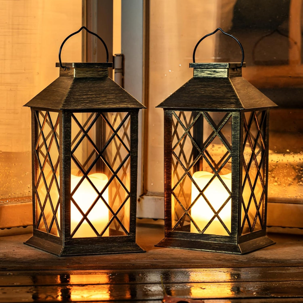 Homemory 2 Pack 13'' Copper Solar Lanterns, Flickering Flame Hanging Lights