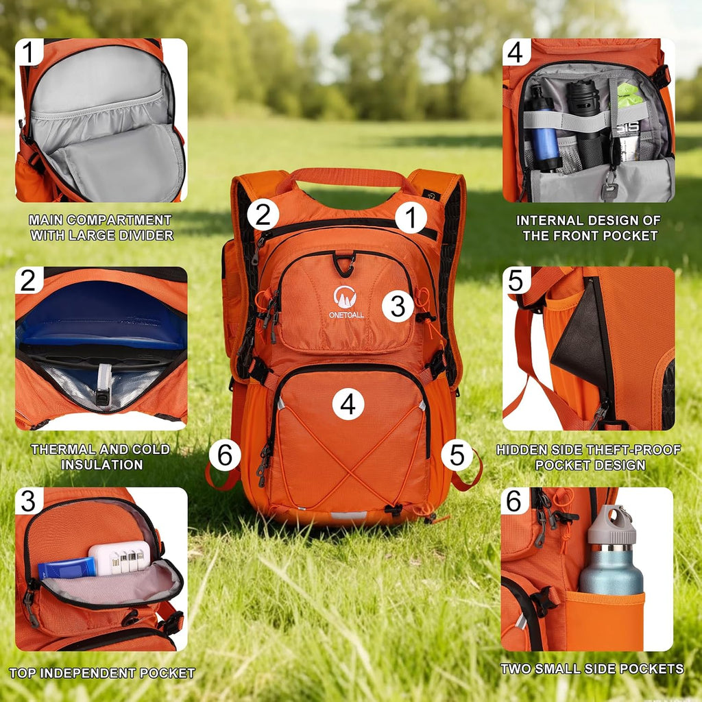 Hydration Backpack 22L, Hiking Backpack with 2L Leakproof Bladder, Sewn-in Rain Cover, Insulated Compartment for Men & Women Running, Cycling, Camping