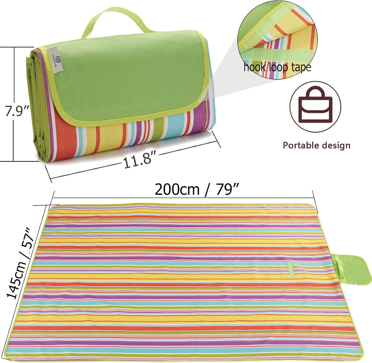 Beach Blanket Extra Large Picnic Blanket Outdoor Blanket Waterproof Sand Free Oversized Camping Mat Foldable Portable Handy Tote for Travel Sports Home Yoga Park Grass Lawn, 79"x57"
