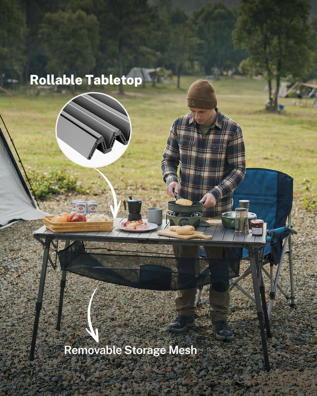 Gonex 50" Camping Table, Roll Up Aluminum Folding Picnic Beach Table