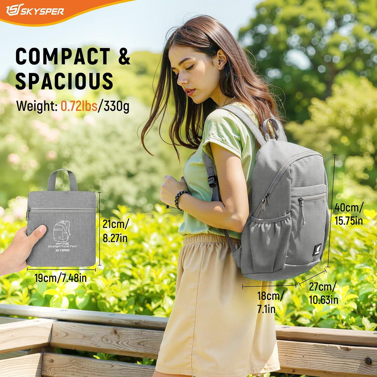 SKYSPER Anti Theft Hiking Backpack, 20L RFID Packable Travel Daypack, Lightweight Foldable Back Pack for Walking Daytrip