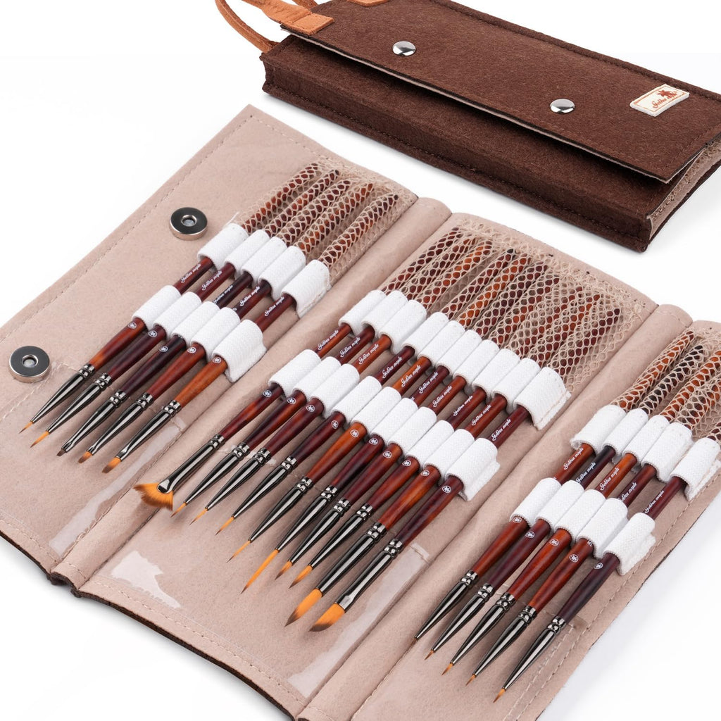 Golden Maple Model Paint Brushes Dry Brush - 18PC Large Dry Brush Set with Miniature Detail Paint Brush Set 3/0 5/0 10/0 for Effortless Miniature Painting, Model