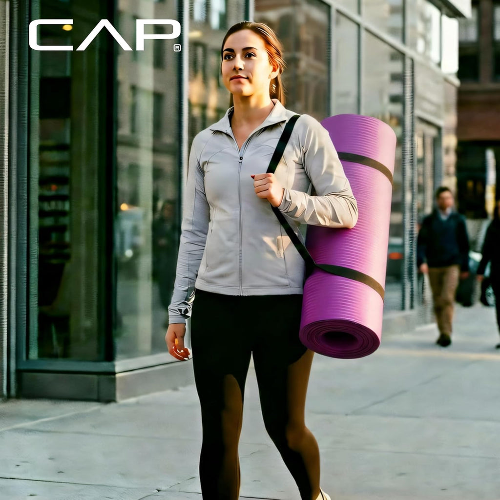 CAP 1" Extra Thick Yoga Mat, Exercise Mat with Strap, Multiple Colors