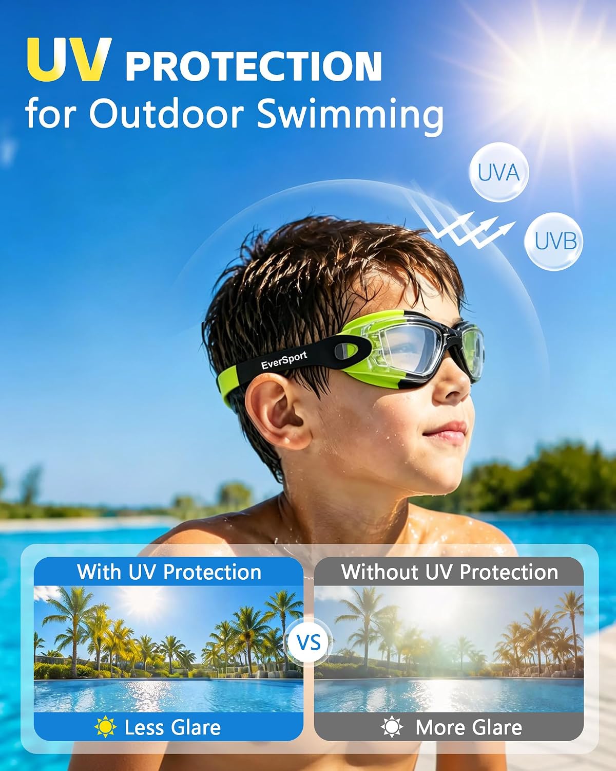 EverSport Kids Swim Goggles 2 Pack Anti-Fog Anti-UV Youth Boys Girls 4-16
