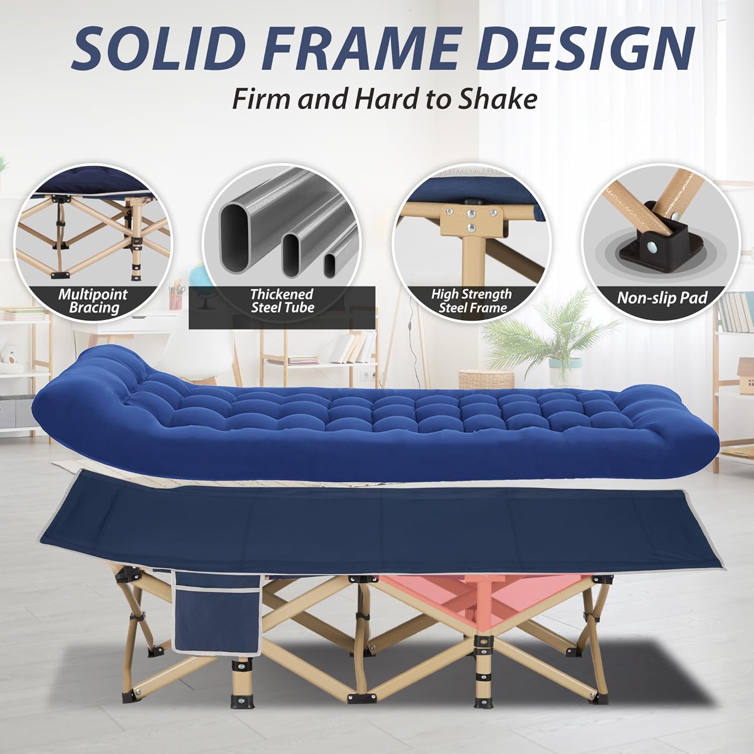 Folding Camping Cot with Mattress for Adults,28" Wide,600LBS